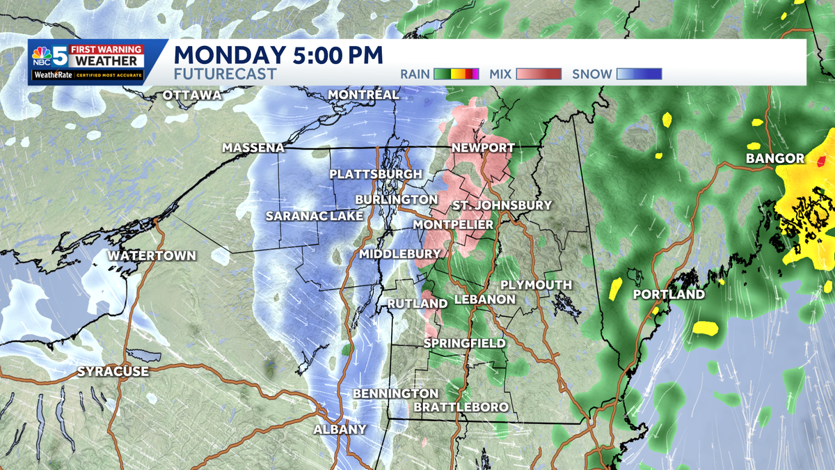 Accumulating snow likely during Monday evening's commute in Vermont, New York