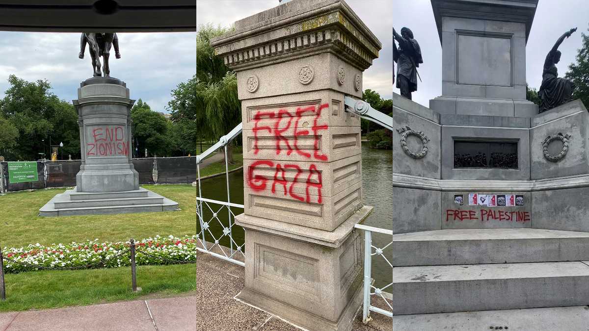 Graffiti sprayed on Boston Common, Public Garden monuments