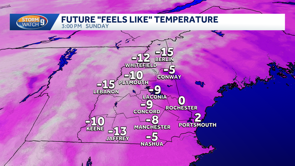 Dangerously cold wind chills across New Hampshire on Sunday