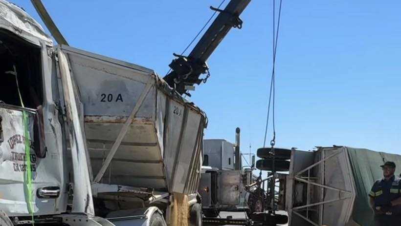 Overturned big rig blocks lanes on Highway 99 in Manteca