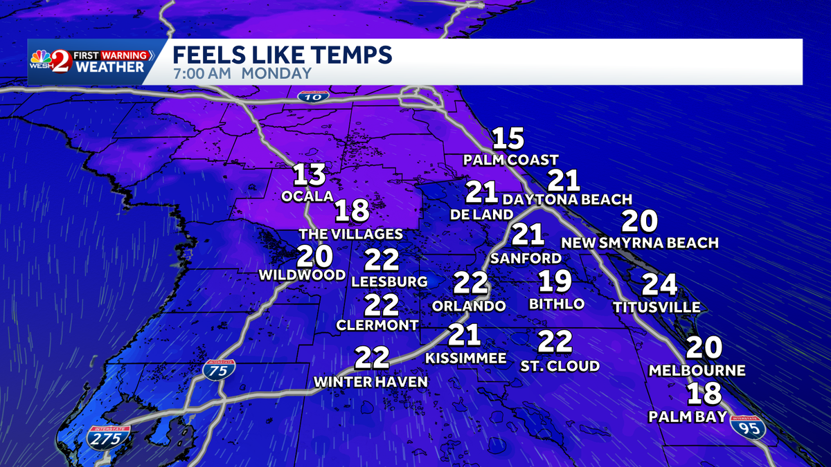 Frigid Monday: Temps drop into the 20s and 30s in Central Florida; warm-up ahead