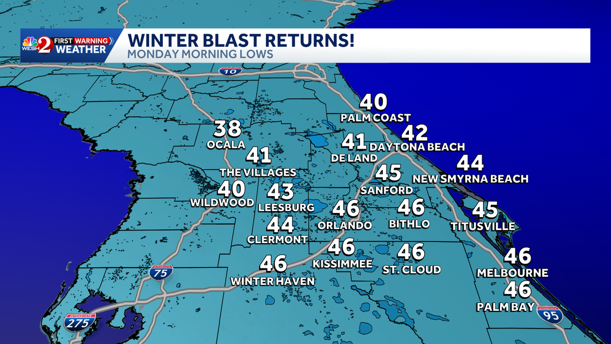 Winter blast returning to Central Florida: Arrival time, coldest days, feels-like temps