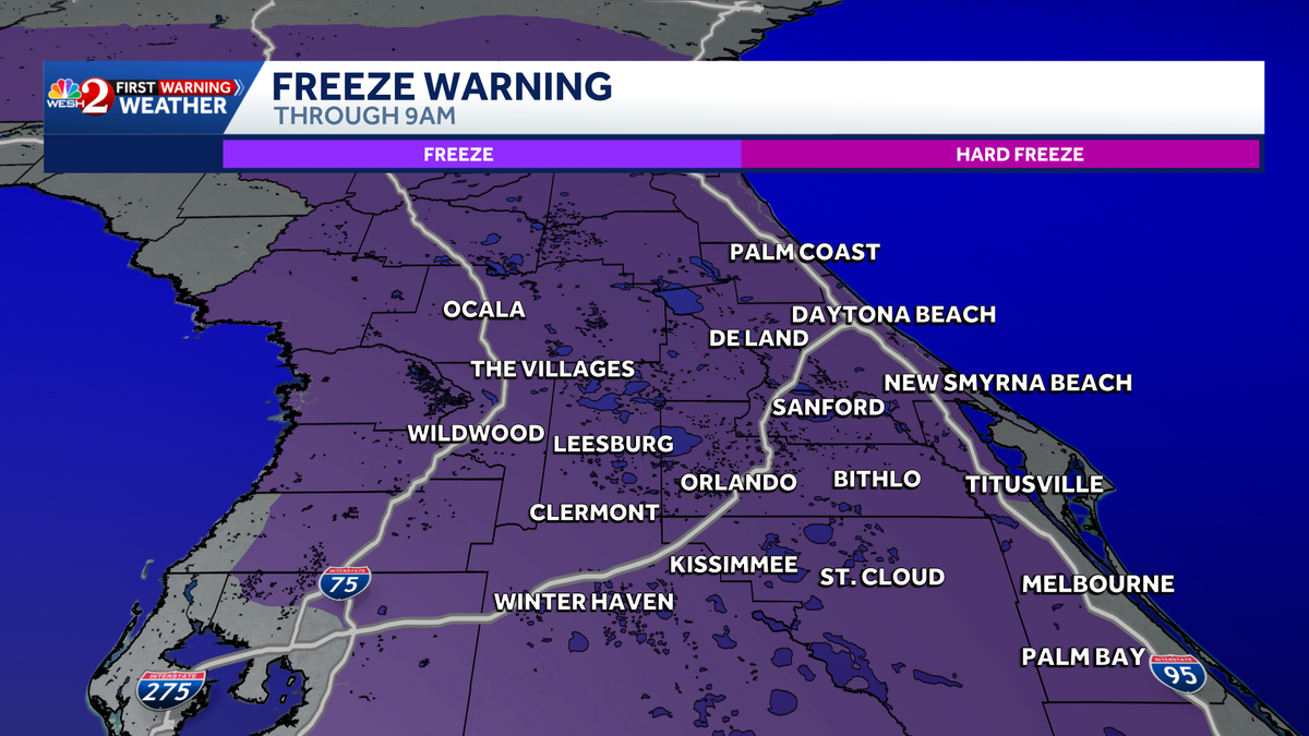 Freeze warning in place for Central Florida; fire danger remains elevated