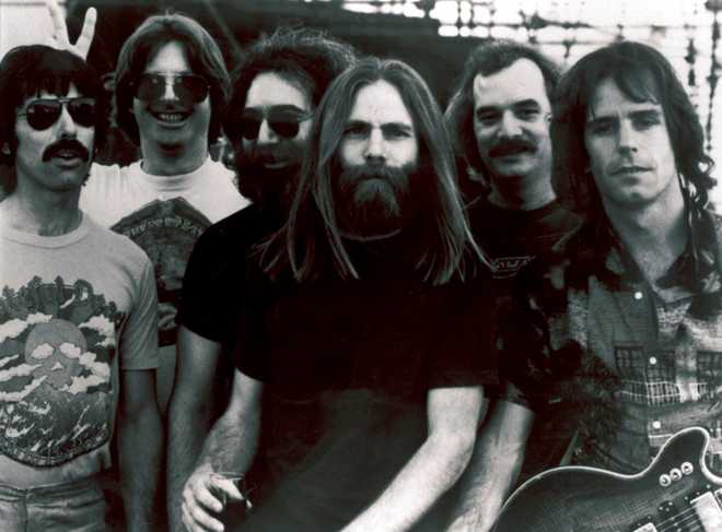 FILE - This undated file photo shows members of the Grateful Dead band, from left to right, Mickey Hart, Phil Lesh, Jerry Garcia, Brent Mydland, Bill Kreutzmann, and Bob Weir.