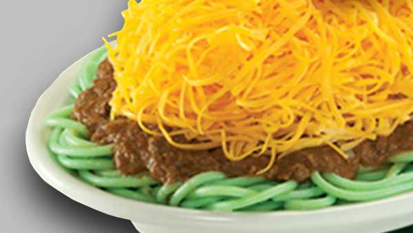 Skyline Chili is turning its noodles green, but just for one day.