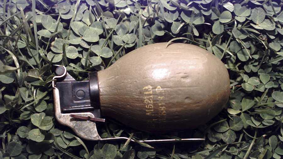 This file image shows a close-up view of a M69 anti-personnel hand grenade.