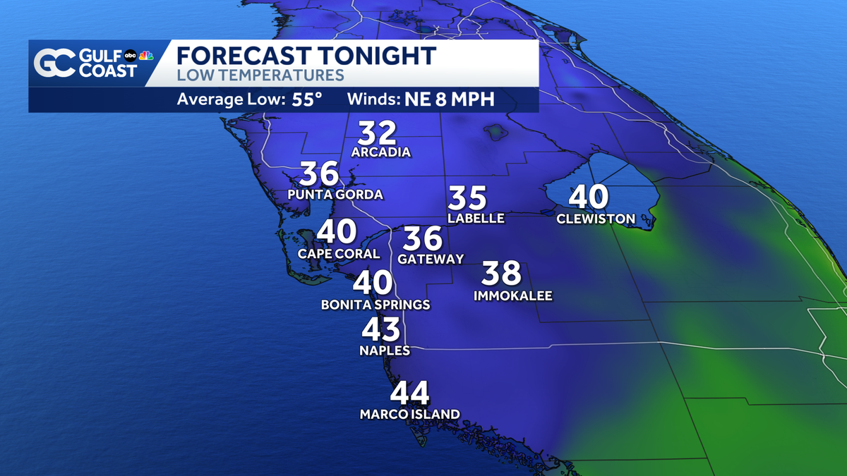 Even colder Tuesday night; Freeze watch issued for parts of SWFL
