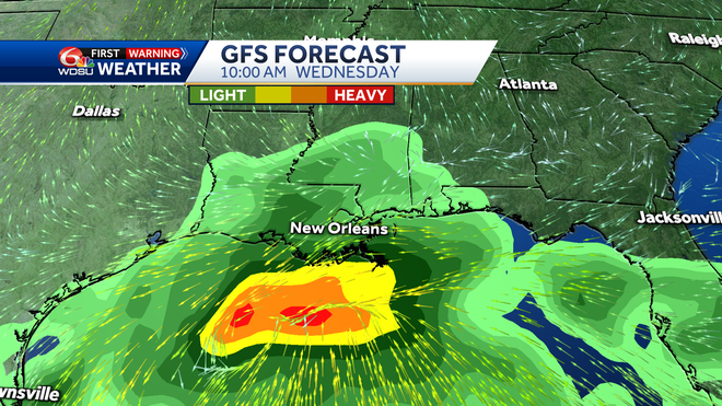 New Orleans forecast hurricane rain chances high temps winds