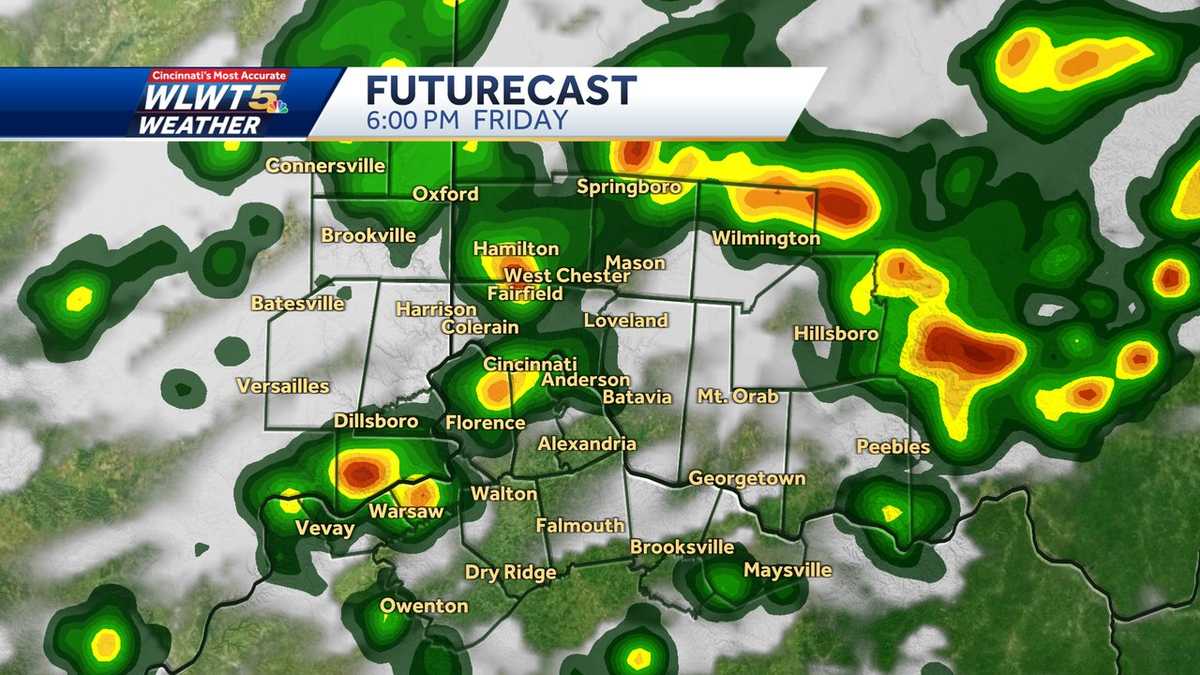 Scattered storms move out as cold front brings fall air for the weekend