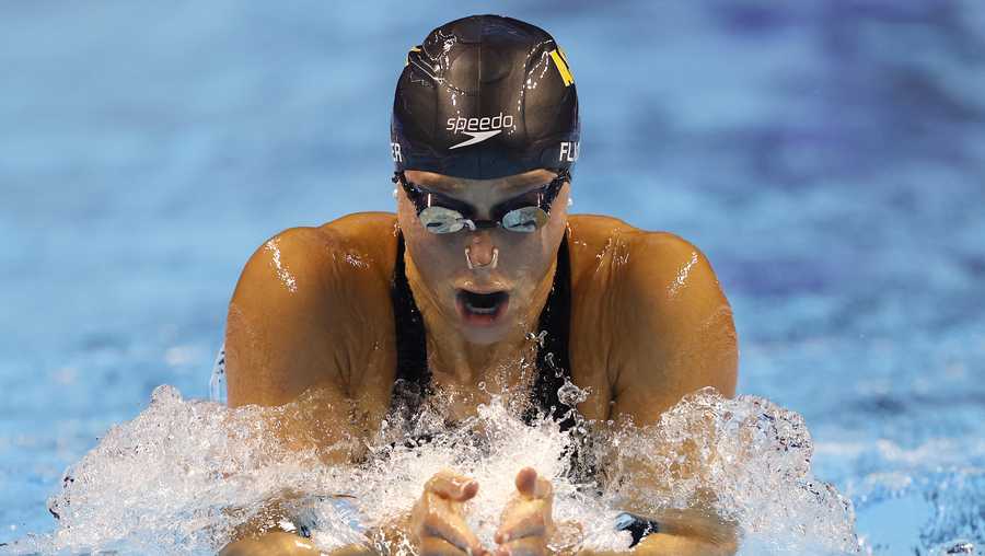 OMAHA, NEBRASKA - JUNE 13: Hali Flickinger of the United States competes in the Women&apos;s 400m individual medley final during Day One of the 2021 U.S. Olympic Team Swimming Trials at CHI Health Center on June 13, 2021 in Omaha, Nebraska. (Photo by Al Bello/Getty Images)
