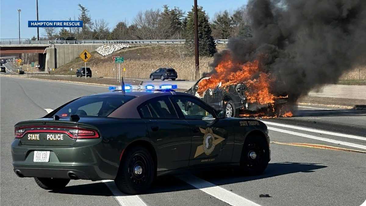 Truck crashes into Hampton tolls on I-95, catches fire