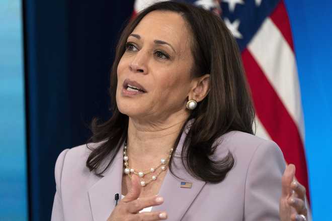 In this June 23, 2021, photo, Vice President Kamala Harris speaks in the South Court Auditorium on the White House complex in Washington. Harris faces perhaps the most politically challenging moment of her vice presidency Friday when she heads to the U.S. southern border as part of her role leading the Biden administration’s response to a steep increase in migration.