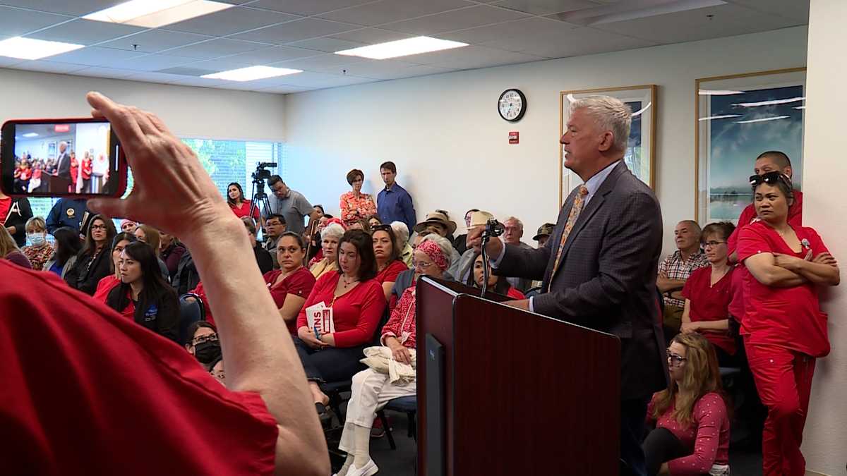 Health care workers rally against Hazel Hawkins Hospital bankruptcy ...