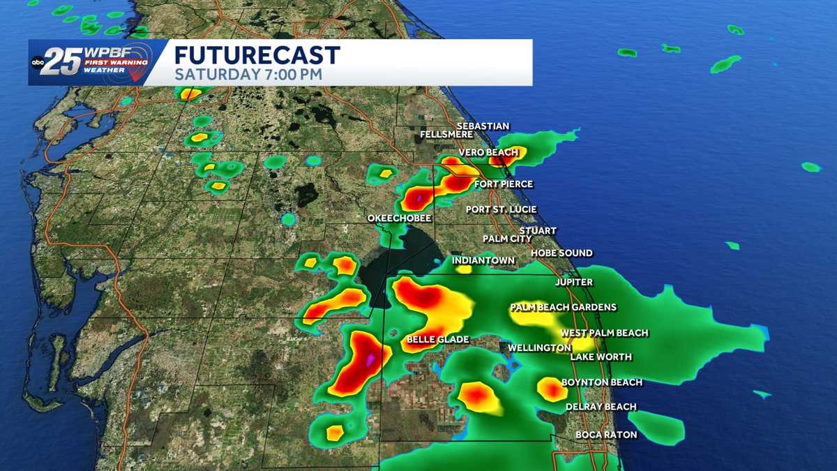 Scattered showers and storms through the weekend with cooler temps across South Florida