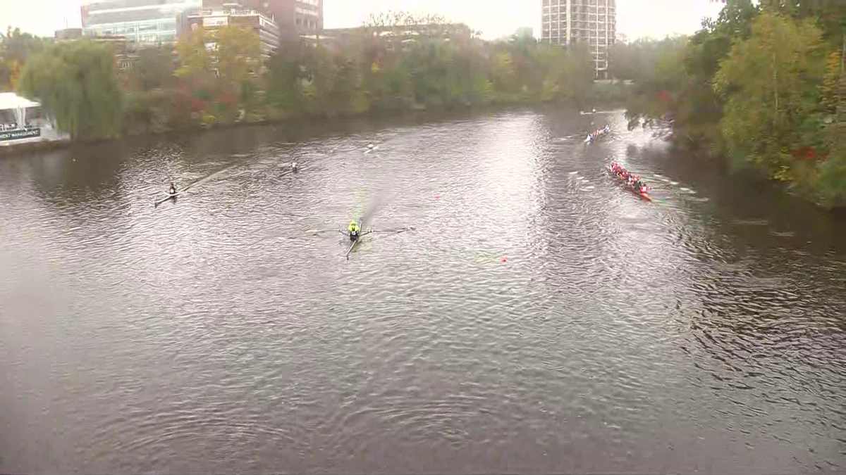 Head of the Charles racing continues in rain