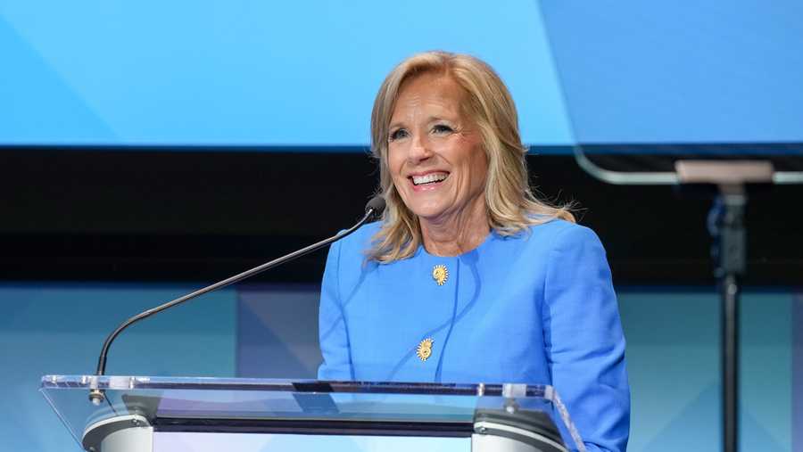 Dr. Jill Biden speaks onstage during  the Women's Health Hosts Inaugural Health Lab At Hearst Tower at The Hearst Tower on May 15, 2024 in New York City.  (Photo by Ilya S. Savenok/Getty Images for Hearst)