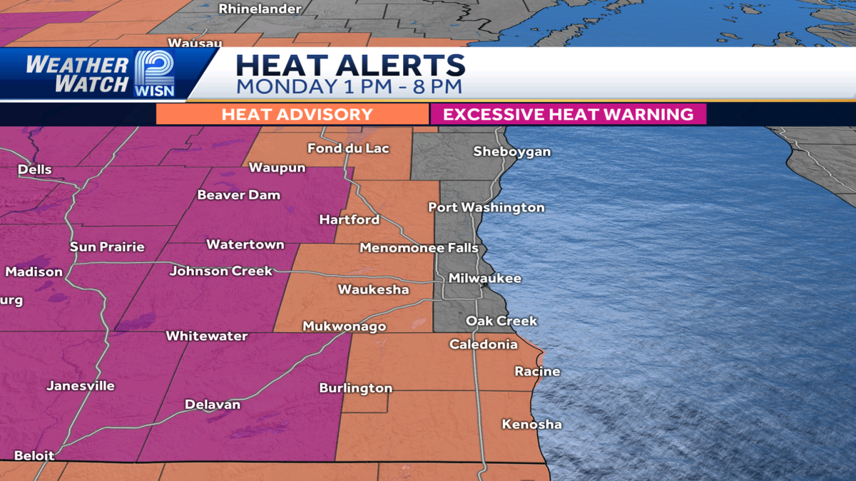 Heat alerts issued for most of Southeast Wisconsin on Monday