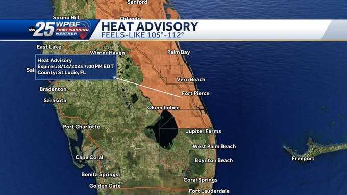 Heat advisory issued for Treasure Coast and Okeechobee County