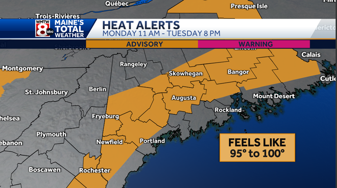 Heat advisory in effect for inland Maine on Tuesday