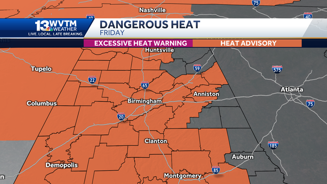 Heat Advisory Friday with few spotty afternoon storms