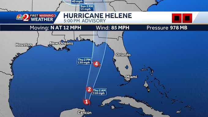 L’uragano Helen si rafforza e si dirige verso la Florida