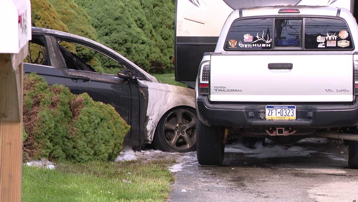 Vehicle catches fire after crashing into parked pickup truck in ...