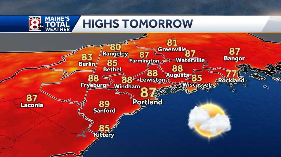 Rain showers slowly move out of Maine this evening, muggy Sunday