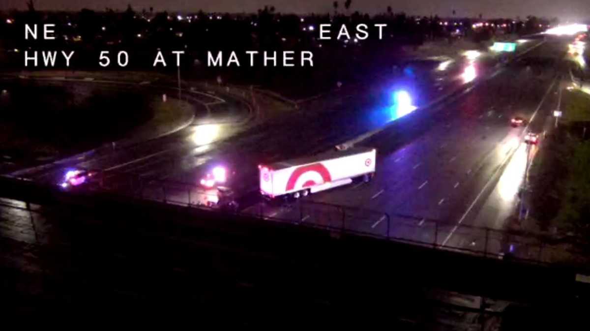 Highway 50 big rig crash causes traffic backup