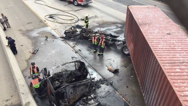 Highway 50 in Sacramento back open after big rig catches fire