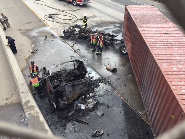 Highway 50 in Sacramento back open after big rig catches fire