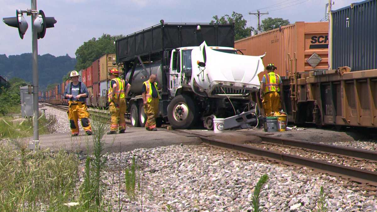 Train hits commercial truck