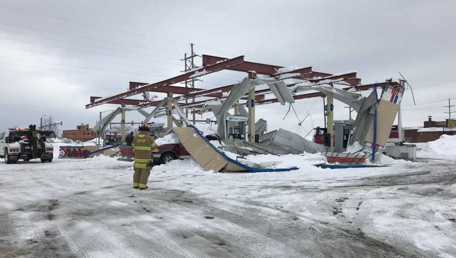 Heavy snow caused a canopy collapse at an Eau Claire gas station