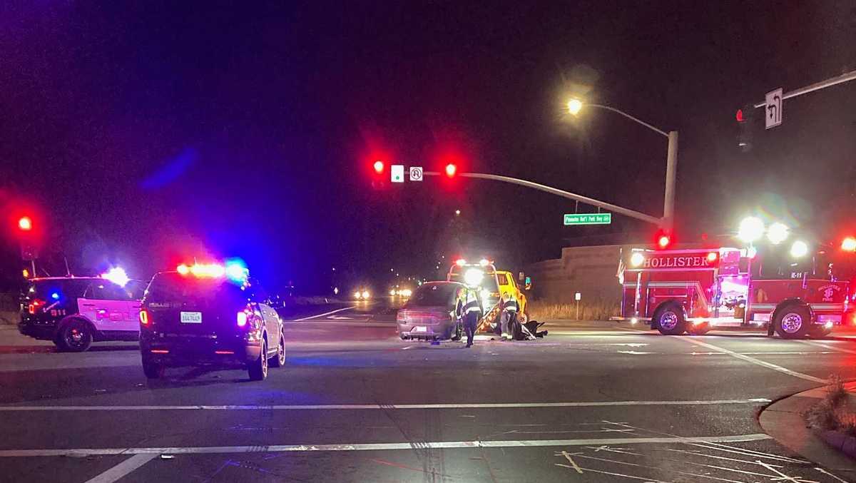 Police Car crash in Hollister following shooting between two cars