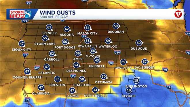 the strongest gusts will be later tonight into early friday morning. wnw winds will strengthen and generate gusts near and potentially greater than 60 mph.
