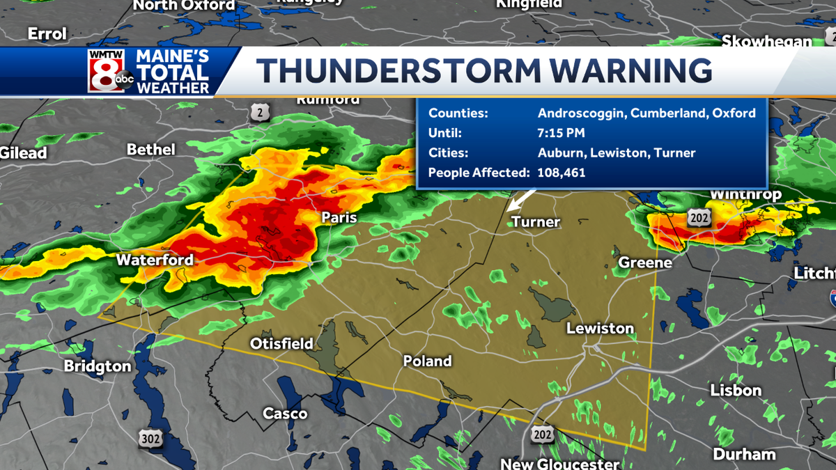 Severe thunderstorm warnings in Androscoggin and Oxford County