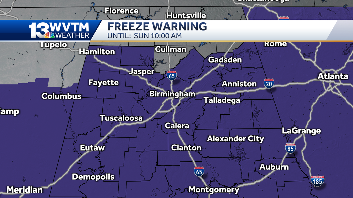 Alabama weather forecast snow possible Birmingham Tuscaloosa