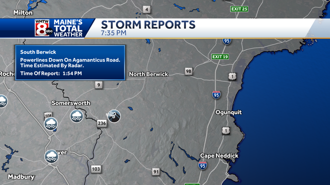 Severe storms rolled across Maine on Sunday