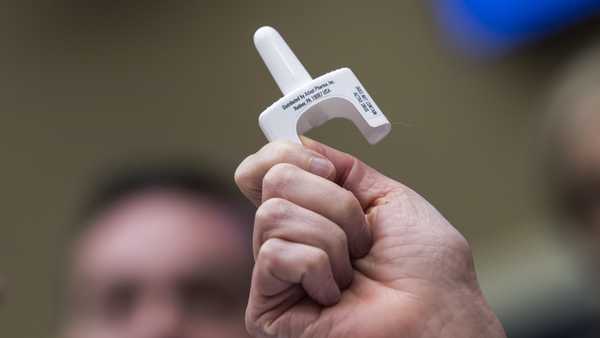 Dr. Nora Volkow, director at the National Institute on Drug Abuse and National Institutes of Health, holds up a narcan nasal spray during a House Energy and Commerce Committee hearing concerning federal efforts to combat the opioid crisis in October of 2017 in Washington, DC.