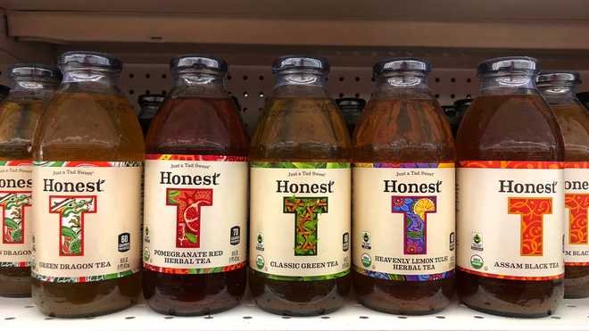 San Leandro, CA - March 31, 2018: Grocery store store with #x20;bottles of Honest T brand tea.  Honest Tea is a bottled organic #x20;tea company based in Bethesda, Maryland, a subsidiary of the Coca-Cola #x20;Company