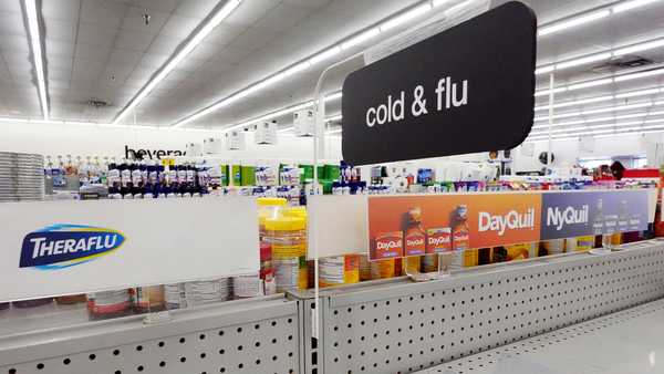 BURBANK, CALIFORNIA - DECEMBER 06: A cold and flu medicine shelf is empty in a CVS pharmacy on December 6, 2022 in Burbank, California. Southern California is being hit by a wave of three viruses, the flu, COVID-19 and RSV, with the CDC classifying the state of California as having a 'high' level of flu activity. Shortages of basic cold and flu remedies are being seen in some pharmacies in the region ahead of the holiday season. (Photo by Mario Tama/Getty Images)