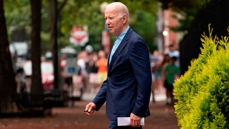 President Joe Biden departs Holy Trinity Catholic Church in the Georgetown section of Washington after attending a Mass in Washington on July 17, 2022.
