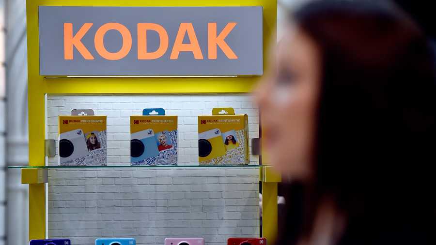 Kodak's Printomatic instaprint cameras are displayed at the Kodak booth during CES 2018 at the Las Vegas Convention Center on January 10, 2018 in Las Vegas, Nevada.