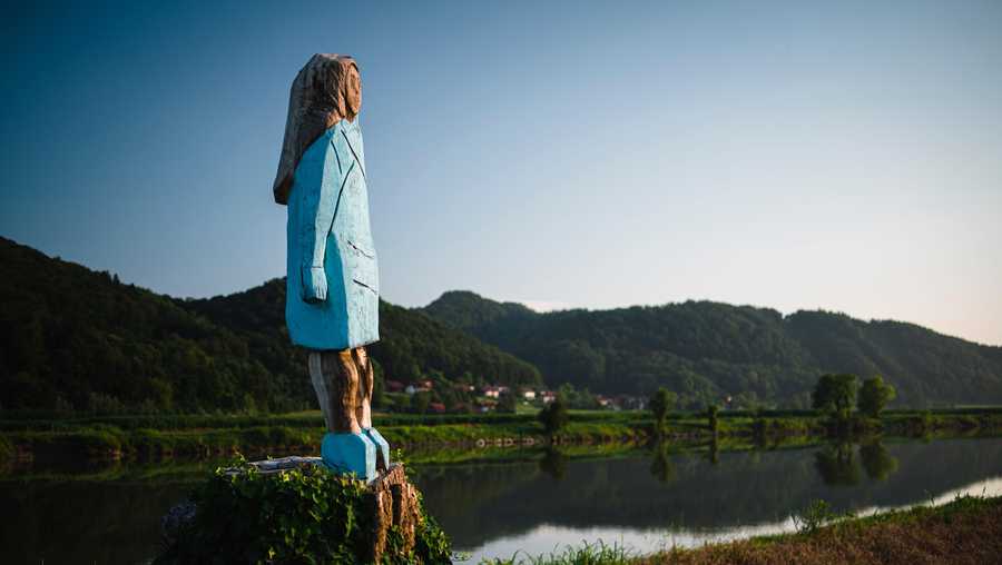 A picture taken on July 5, 2019 shows what conceptual artist Ales 'Maxi' Zupevc claims is the first ever monument of Melania Trump, set in the fields near her hometown of Sevnica.
