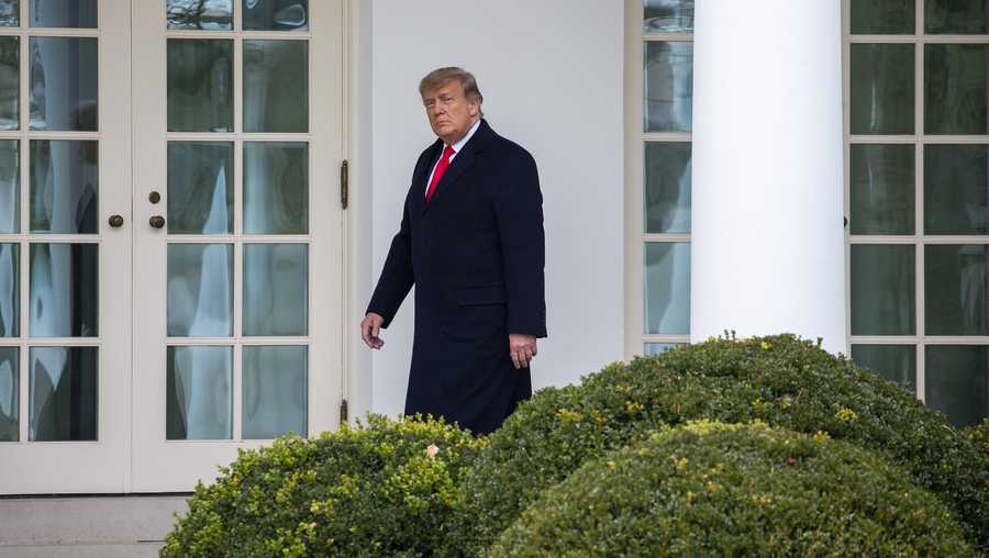 U.S. President Donald Trump walks to the Oval Office while arriving back at the White House on Dec. 31, 2020 in Washington, DC.
