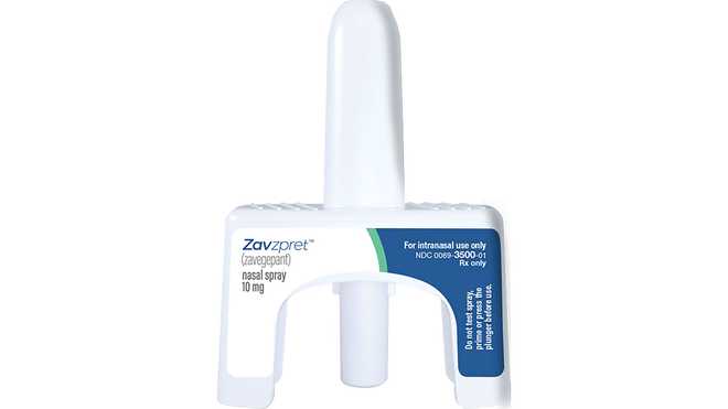 Newly approved migraine drug, nasal spray Zavzpret, from Pfizer.
