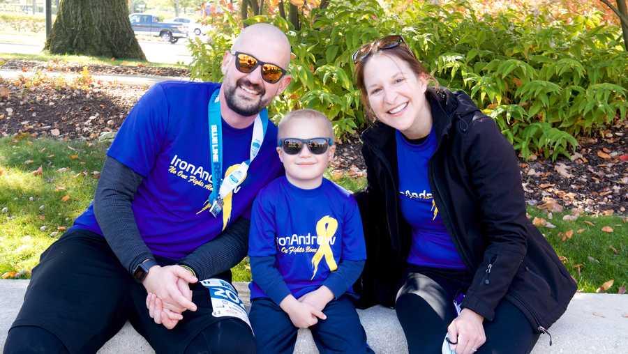 Kolt Codner and his family smile for a photo after completing his marathon race for Akron Children's Hospital.