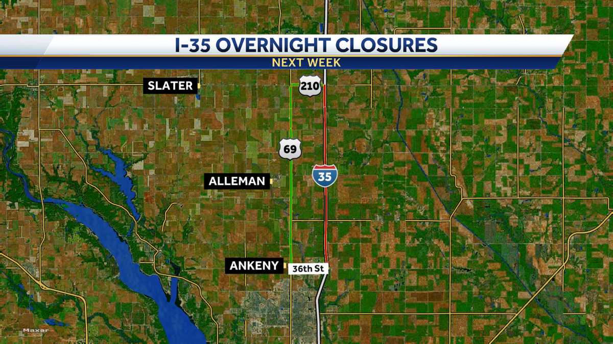 Interstate 35 north of Ankeny to close overnight