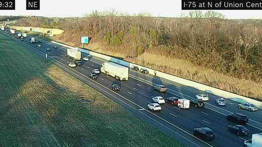 A crash is blocking a lane on north I-75 in West Chester Township