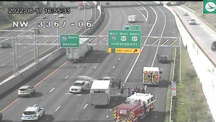 Multiple lanes blocked after a crash on I-75 in Camp Washington