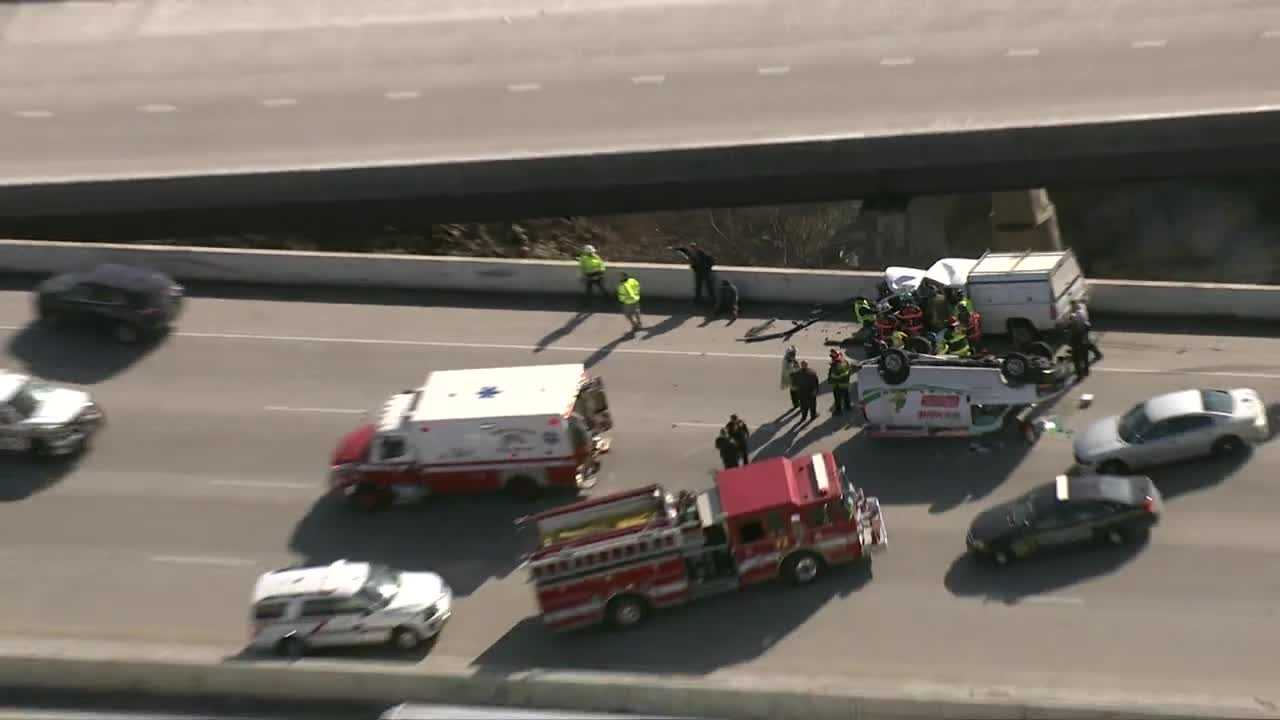 Crews Rescue Person From Crash Involving Overturned Van On I-95